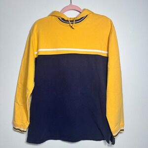 Catalina Vintage 100% Cotton Yellow Navy Color Block Hoodie Sweatshirt Retro L